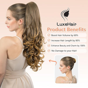 LuxeHair Ponytail Extension, 24" Claw Clip in Ponytail Curly wavy ponytail extension, Clip On Ponytail extension pony tails hair extensions hair pieces for Women-