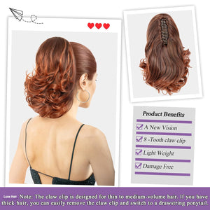 LuxeHair 11” Classic Short Curly Clip In Ponytail Extension, Claw Clip hair extensions, Multi Layered Clip on ponytail Claw Clip Ponytail Extension for women