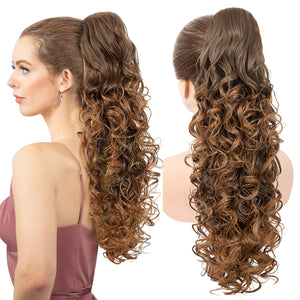 LuxeHair 24” Curly Claw Clip in Ponytail Extension, Fluffy Multi-Layered Jaw Clip Fake Pony tails, Instant Length & Style, Lightweight For Women Hairpiece -