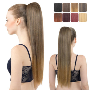Straight Hair Extension – 24” Long Ponytail with Jaw Claw Clip in