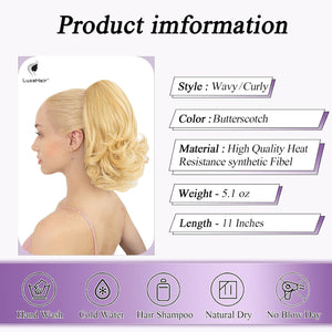 LuxeHair 11” Classic Short Curly Clip In Ponytail Extension, Claw Clip hair extensions, Multi Layered Clip on ponytail Claw Clip Ponytail Extension for women