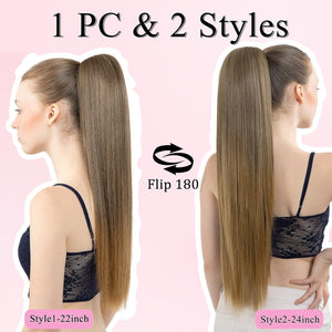 Straight Hair Extension – 24” Long Ponytail with Jaw Claw Clip in