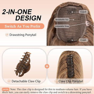 LuxeHair Ponytail Extension, 24" Claw Clip in Ponytail Curly wavy ponytail extension, Clip On Ponytail extension pony tails hair extensions hair pieces for Women-