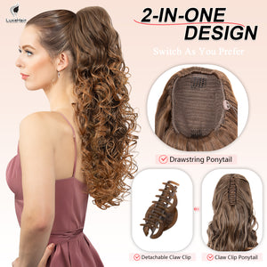 LuxeHair 24” Curly Claw Clip in Ponytail Extension, Fluffy Multi-Layered Jaw Clip Fake Pony tails, Instant Length & Style, Lightweight For Women Hairpiece -