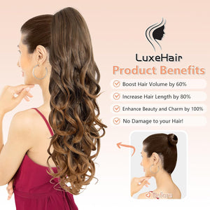 LuxeHair Ponytail Extension, 24" Claw Clip in Ponytail Curly wavy ponytail extension, Clip On Ponytail extension pony tails hair extensions hair pieces for Women-