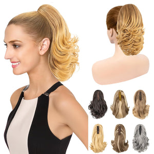 LuxeHair 11” Classic Short Curly Clip In Ponytail Extension, Claw Clip hair extensions, Multi Layered Clip on ponytail Claw Clip Ponytail Extension for women