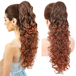LuxeHair 24” Curly Claw Clip in Ponytail Extension, Fluffy Multi-Layered Jaw Clip Fake Pony tails, Instant Length & Style, Lightweight For Women Hairpiece -