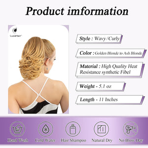 LuxeHair 11” Classic Short Curly Clip In Ponytail Extension, Claw Clip hair extensions, Multi Layered Clip on ponytail Claw Clip Ponytail Extension for women