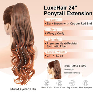 LuxeHair Ponytail Extension, 24" Claw Clip in Ponytail Curly wavy ponytail extension, Clip On Ponytail extension pony tails hair extensions hair pieces for Women-