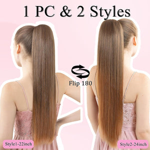 Straight Hair Extension – 24” Long Ponytail with Jaw Claw Clip in