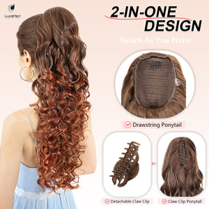 LuxeHair 24” Curly Claw Clip in Ponytail Extension, Fluffy Multi-Layered Jaw Clip Fake Pony tails, Instant Length & Style, Lightweight For Women Hairpiece -