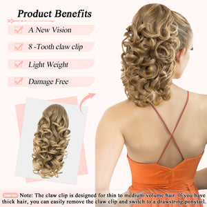 LuxeHair Claw Clip 13" Ponytail Extension, Classic Curly Claw Clip in pony tails Hair Extensions Hairpieces for Woman