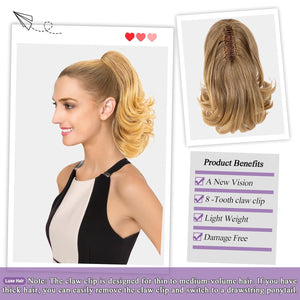 LuxeHair 11” Classic Short Curly Clip In Ponytail Extension, Claw Clip hair extensions, Multi Layered Clip on ponytail Claw Clip Ponytail Extension for women