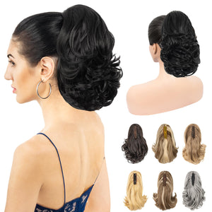 11” Classic Loose Curly Claw Clip In Ponytail Extension, Short Curly Wavy Claw Clip On Ponytails Hair Extensions Hairpieces for Women- Pecan Blonde