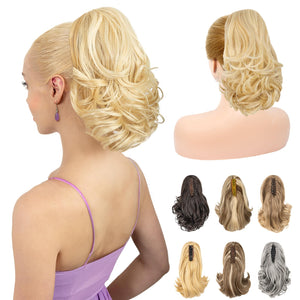11” Classic Loose Curly Claw Clip In Ponytail Extension, Short Curly Wavy Claw Clip On Ponytails Hair Extensions Hairpieces for Women- Pecan Blonde