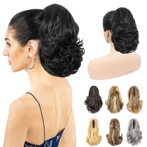 11” Classic Loose Curly Claw Clip In Ponytail Extension, Short Curly Wavy Claw Clip On Ponytails Hair Extensions Hairpieces for Women- Pecan Blonde