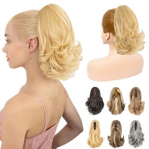 11” Classic Loose Curly Claw Clip In Ponytail Extension, Short Curly Wavy Claw Clip On Ponytails Hair Extensions Hairpieces for Women- Pecan Blonde