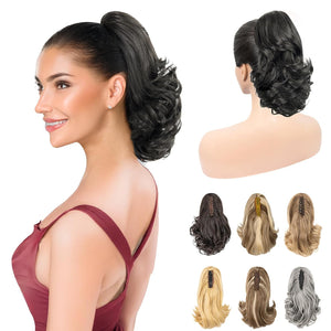 LuxeHair 11” Classic Short Curly Clip In Ponytail Extension, Claw Clip hair extensions, Multi Layered Clip on ponytail Claw Clip Ponytail Extension for women