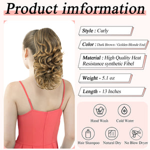 LuxeHair Claw Clip 13" Ponytail Extension, Classic Curly Claw Clip in pony tails Hair Extensions Hairpieces for Woman