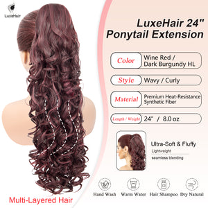 LuxeHair 24” Curly Claw Clip in Ponytail Extension, Fluffy Multi-Layered Jaw Clip Fake Pony tails, Instant Length & Style, Lightweight For Women Hairpiece -