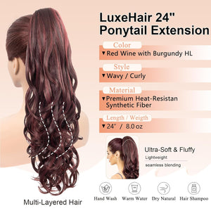 LuxeHair Ponytail Extension, 24" Claw Clip in Ponytail Curly wavy ponytail extension, Clip On Ponytail extension pony tails hair extensions hair pieces for Women-