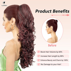 LuxeHair 24” Curly Claw Clip in Ponytail Extension, Fluffy Multi-Layered Jaw Clip Fake Pony tails, Instant Length & Style, Lightweight For Women Hairpiece -