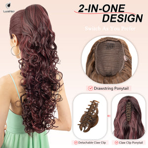 LuxeHair 24” Curly Claw Clip in Ponytail Extension, Fluffy Multi-Layered Jaw Clip Fake Pony tails, Instant Length & Style, Lightweight For Women Hairpiece -