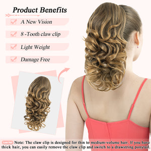 LuxeHair Claw Clip 13" Ponytail Extension, Classic Curly Claw Clip in pony tails Hair Extensions Hairpieces for Woman