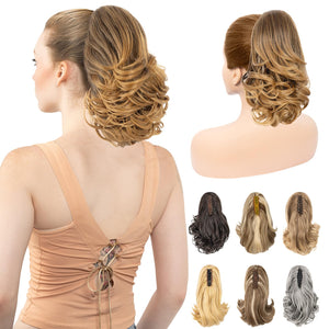 11” Classic Loose Curly Claw Clip In Ponytail Extension, Short Curly Wavy Claw Clip On Ponytails Hair Extensions Hairpieces for Women- Pecan Blonde