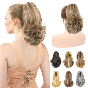 11” Classic Loose Curly Claw Clip In Ponytail Extension, Short Curly Wavy Claw Clip On Ponytails Hair Extensions Hairpieces for Women- Pecan Blonde