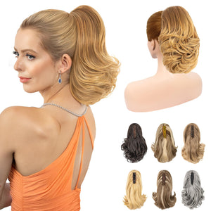 11” Classic Loose Curly Claw Clip In Ponytail Extension, Short Curly Wavy Claw Clip On Ponytails Hair Extensions Hairpieces for Women- Pecan Blonde