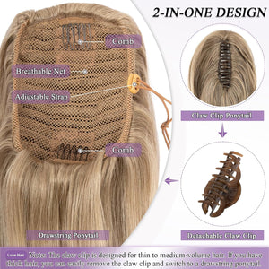 11” Classic Loose Curly Claw Clip In Ponytail Extension, Short Curly Wavy Claw Clip On Ponytails Hair Extensions Hairpieces for Women- Pecan Blonde