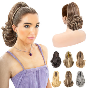 11” Classic Loose Curly Claw Clip In Ponytail Extension, Short Curly Wavy Claw Clip On Ponytails Hair Extensions Hairpieces for Women- Pecan Blonde