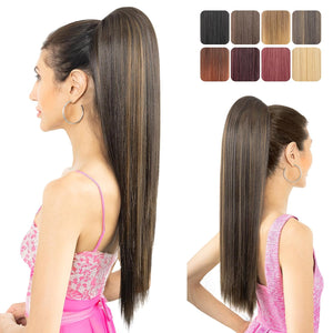Straight Hair Extension – 24” Long Ponytail with Jaw Claw Clip in