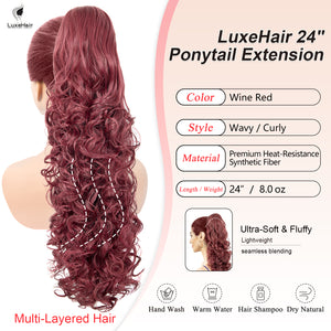 LuxeHair 24” Curly Claw Clip in Ponytail Extension, Fluffy Multi-Layered Jaw Clip Fake Pony tails, Instant Length & Style, Lightweight For Women Hairpiece -