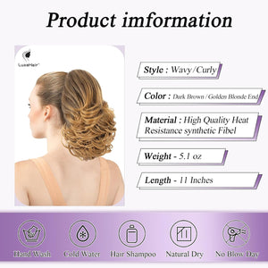 LuxeHair 11” Classic Short Curly Clip In Ponytail Extension, Claw Clip hair extensions, Multi Layered Clip on ponytail Claw Clip Ponytail Extension for women