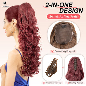 LuxeHair 24” Curly Claw Clip in Ponytail Extension, Fluffy Multi-Layered Jaw Clip Fake Pony tails, Instant Length & Style, Lightweight For Women Hairpiece -
