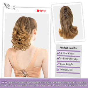 LuxeHair 11” Classic Short Curly Clip In Ponytail Extension, Claw Clip hair extensions, Multi Layered Clip on ponytail Claw Clip Ponytail Extension for women