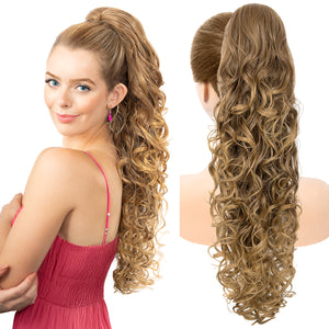 Curly Wavy Hair Extension – 24” Long Ponytail with Jaw Claw Clip in